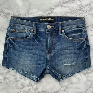 Express Blue Distressed Custom Cutoff Denim Jean Shorts 4